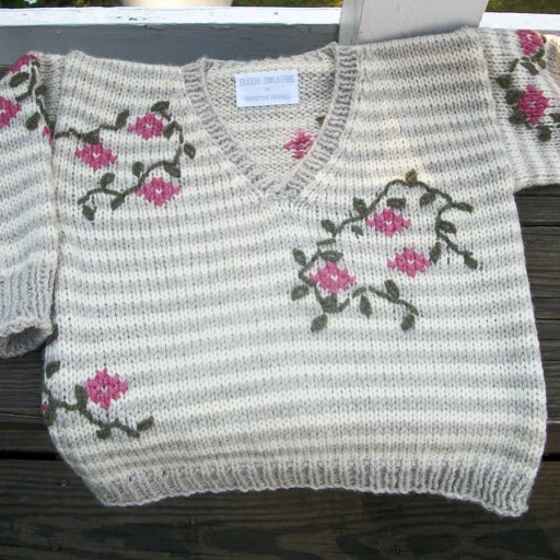 Girl's Stripe V-Neck pullover with Floral detail